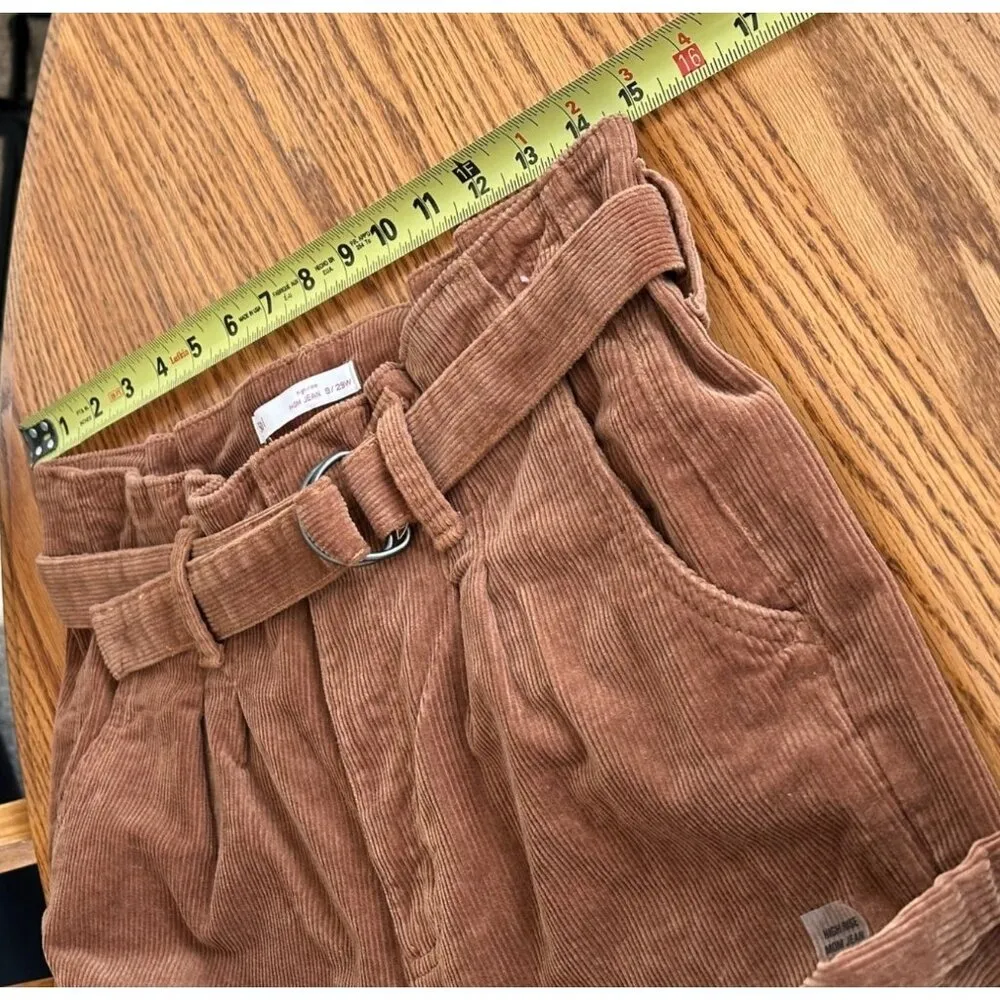 So Couduroy Orange Rust Pants High Rise Mom Jeans Belted at Waist - Image 7