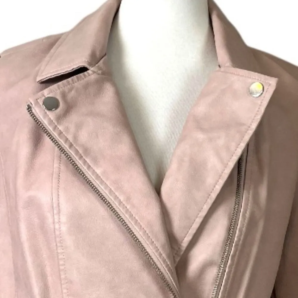 Roz & Ali Jacket Moto Faux Leather Vegan Zip Front Blush Pink Women Size Large - Image 11