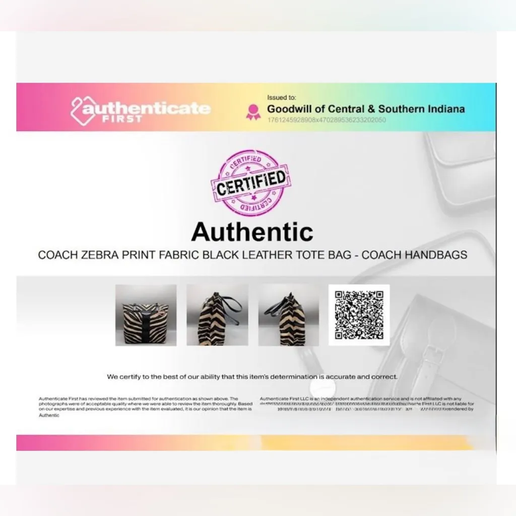 Coach Zebra Print Fabric Black Leather Satchel Bag Authentic - Image 6