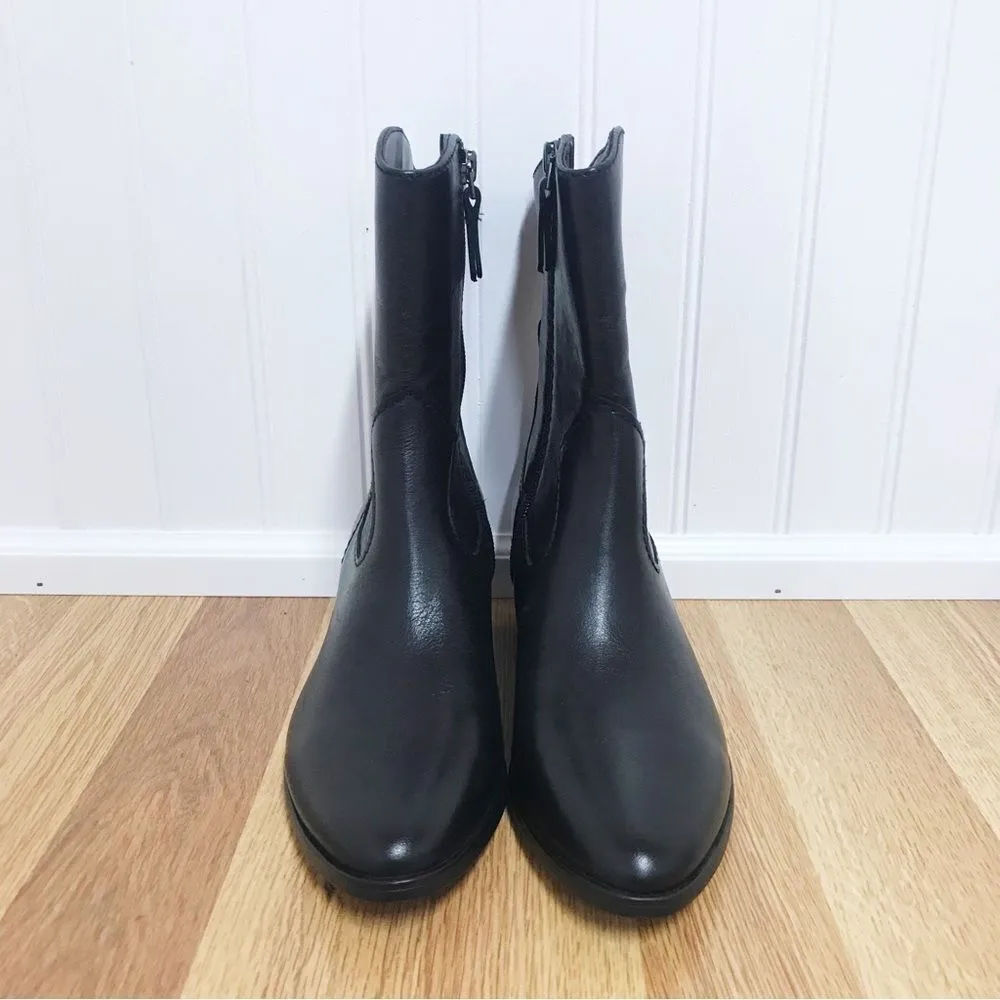 NATURALIZER Gaby Black Leather Western Midi Boot Bootie Block Heel Size 5 New - Image 3