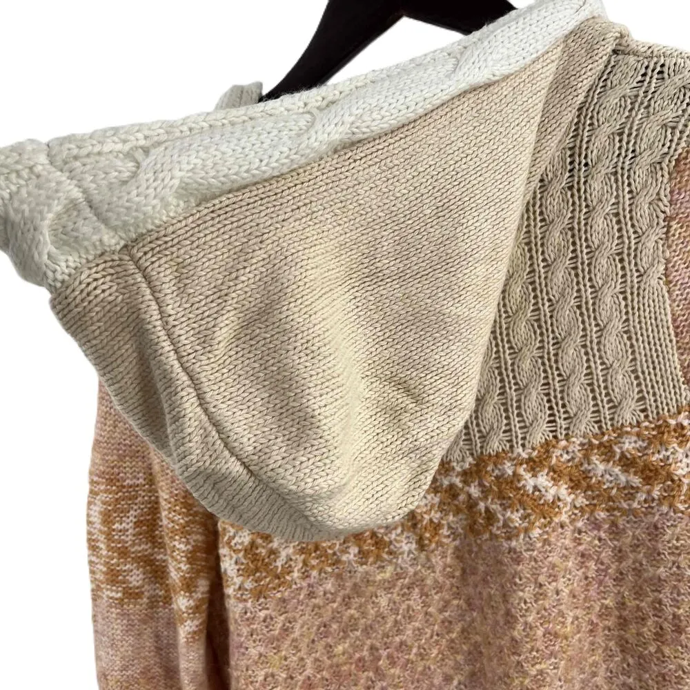 Free People Multicolor Cozy Hooded Toggle Button Chunky Knit Cardigan Womens Med - Image 3