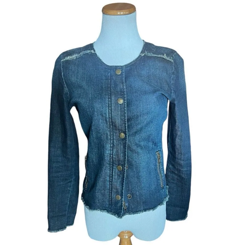 Womens Lucky Brand Collarless Dark Wash Zipper Detail Denim Jean Jacket - Sz S - Image 2