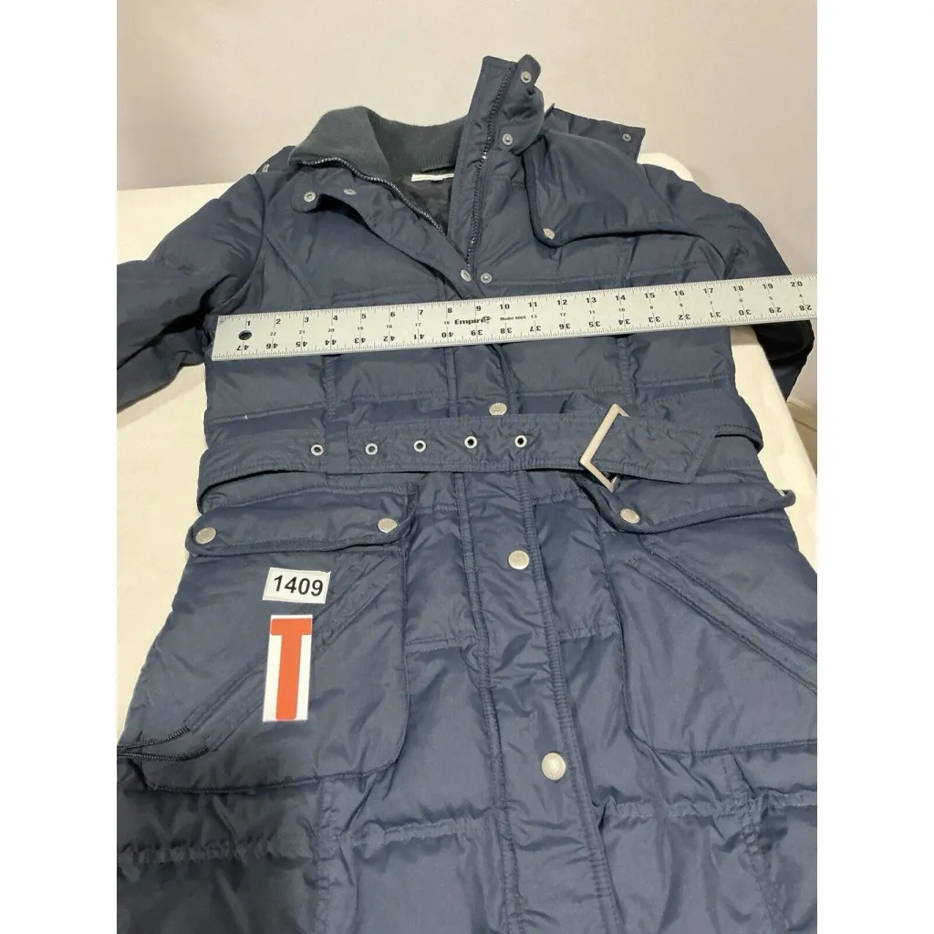 Womans Etam Woman Blue Small Knee Length Zip Front Hood Puffy Coat - Image 6