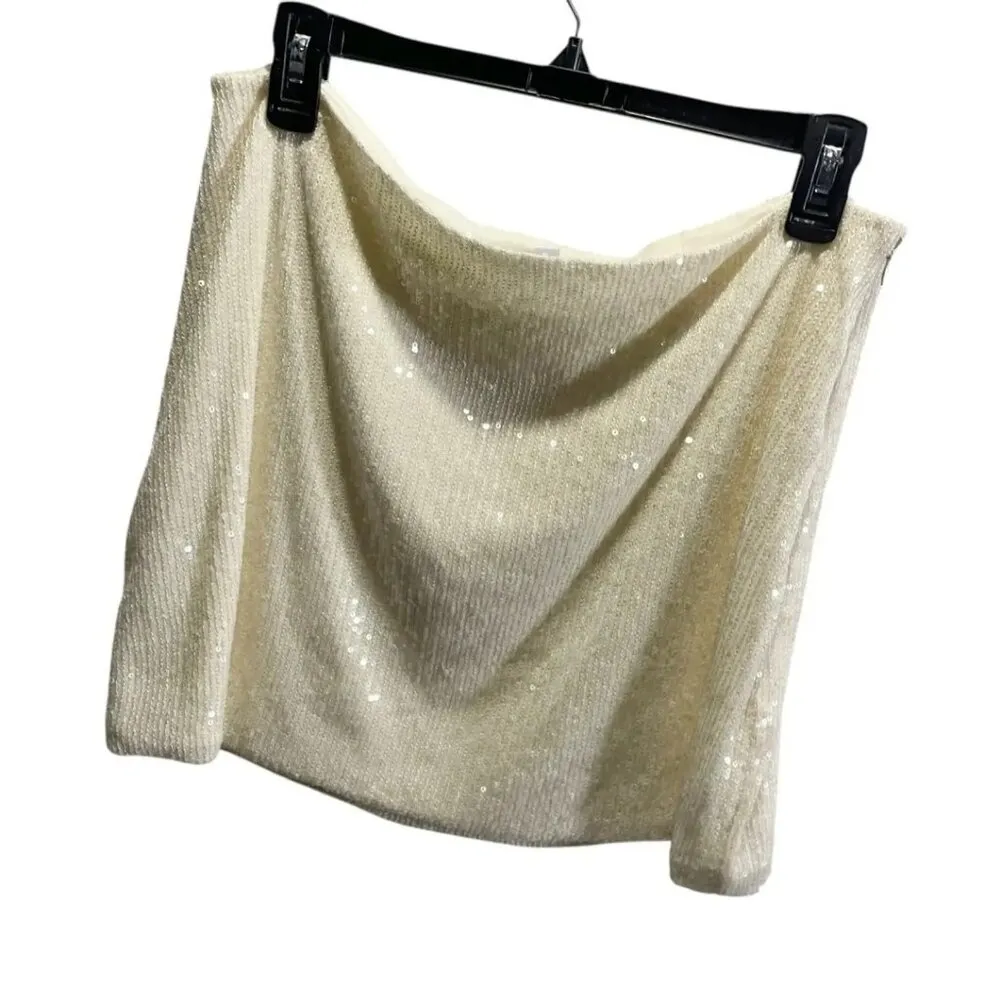 Steve Madden Women's Sequin Mini  Skirt Large Beige Sparkling Party Wear - Image 2