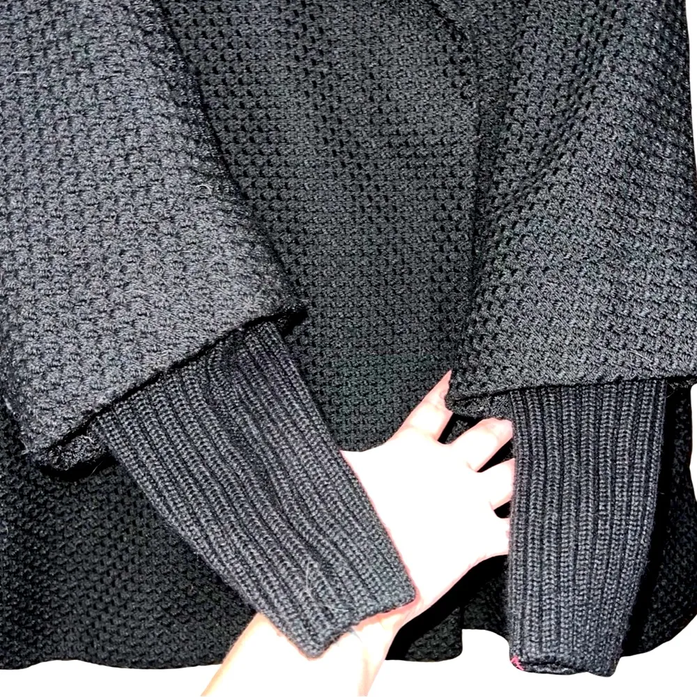 Calvin Klein Peacoat Black Asymmetrical Coat w/Knit Sleeves Size 10 Oversized - Image 9