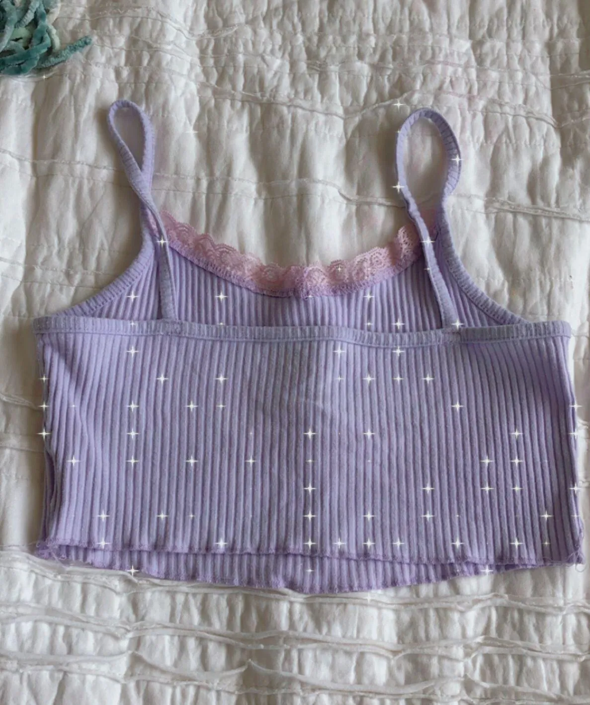 Lace Cropped Tank Top Purple Size XS - Image 2