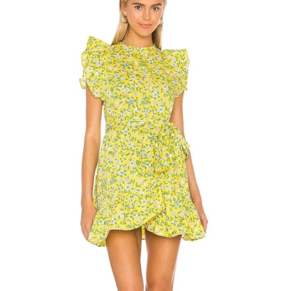 BANJANAN Audrey Mini Dress Spring Aurora Floral Print Yellow Green Size M Size M - Image 4