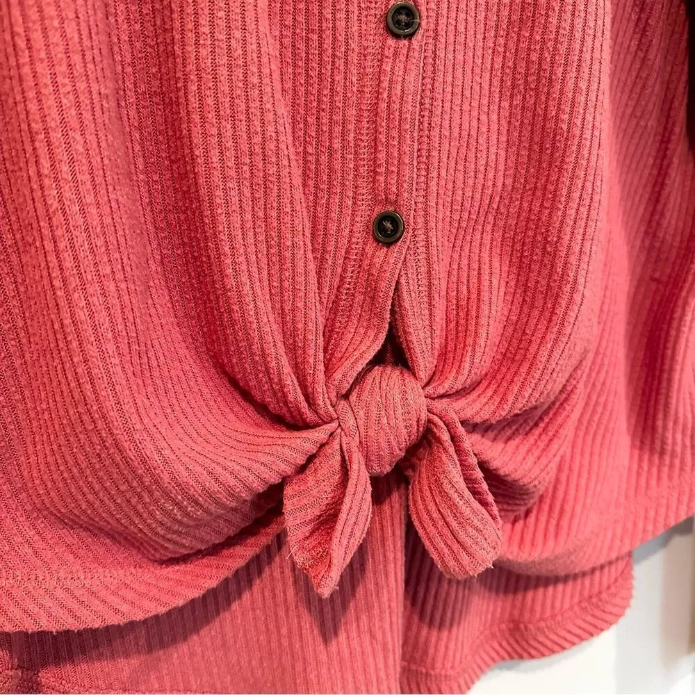 Abercrombie & Fitch Oversized Tie-Front Sweater Women's Small Salmon Ribbed Knit - Image 3
