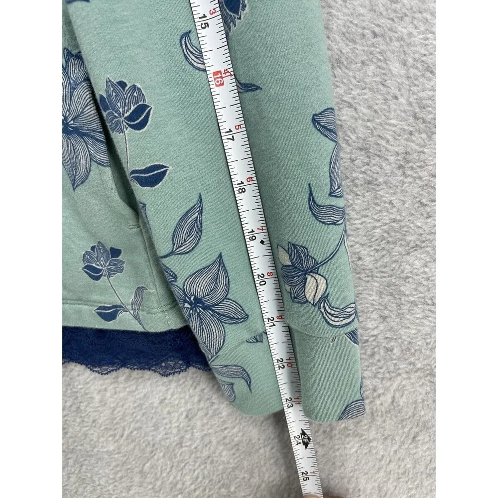 LOGO Lounge Women's Hoodie Floral Blue Lace Hem Long Sleeve Size XS Cotton Blend - Image 7