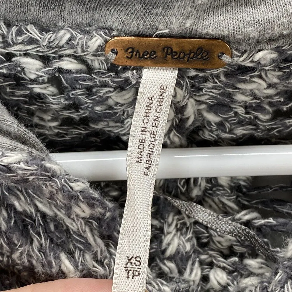 Free People Sweater Jacket‎ Womens XS Oversized Hooded Full Zip Open Knit boho - Image 4