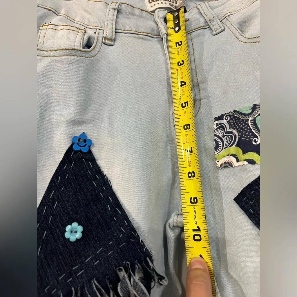 CELEBRITY ACE JEANS CUSTOM PATCH WORK hand sewing size 5/27 stretch jeans Blue - Image 11