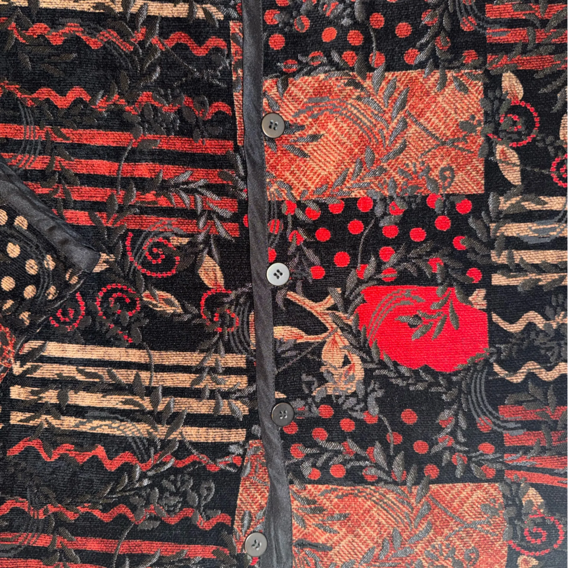 Cold water creek floral abstract reversible sweater jacket red black medium‎ LG - Image 2