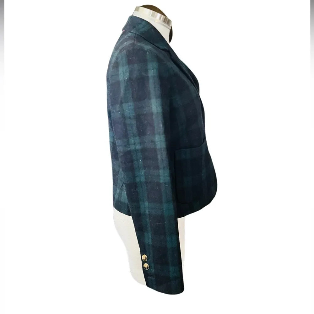 Anthropologie Cartonnier Kentfield Plaid Wool Blend Blazer Navy/Green Size 6 NWT Green - Image 5