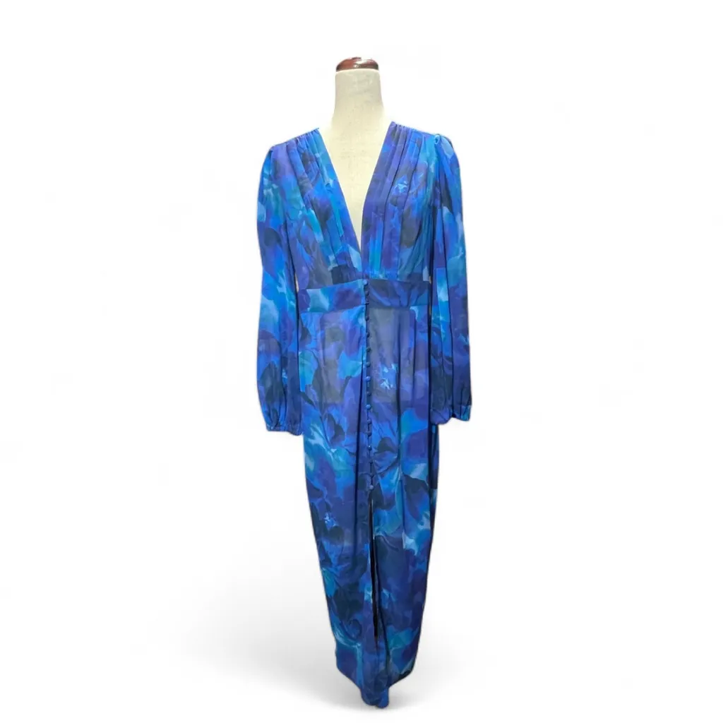 Runaway The Label Calista Midi Blue‎ Sheer Floral long Sleeve Dress size 8 Large - Image 2