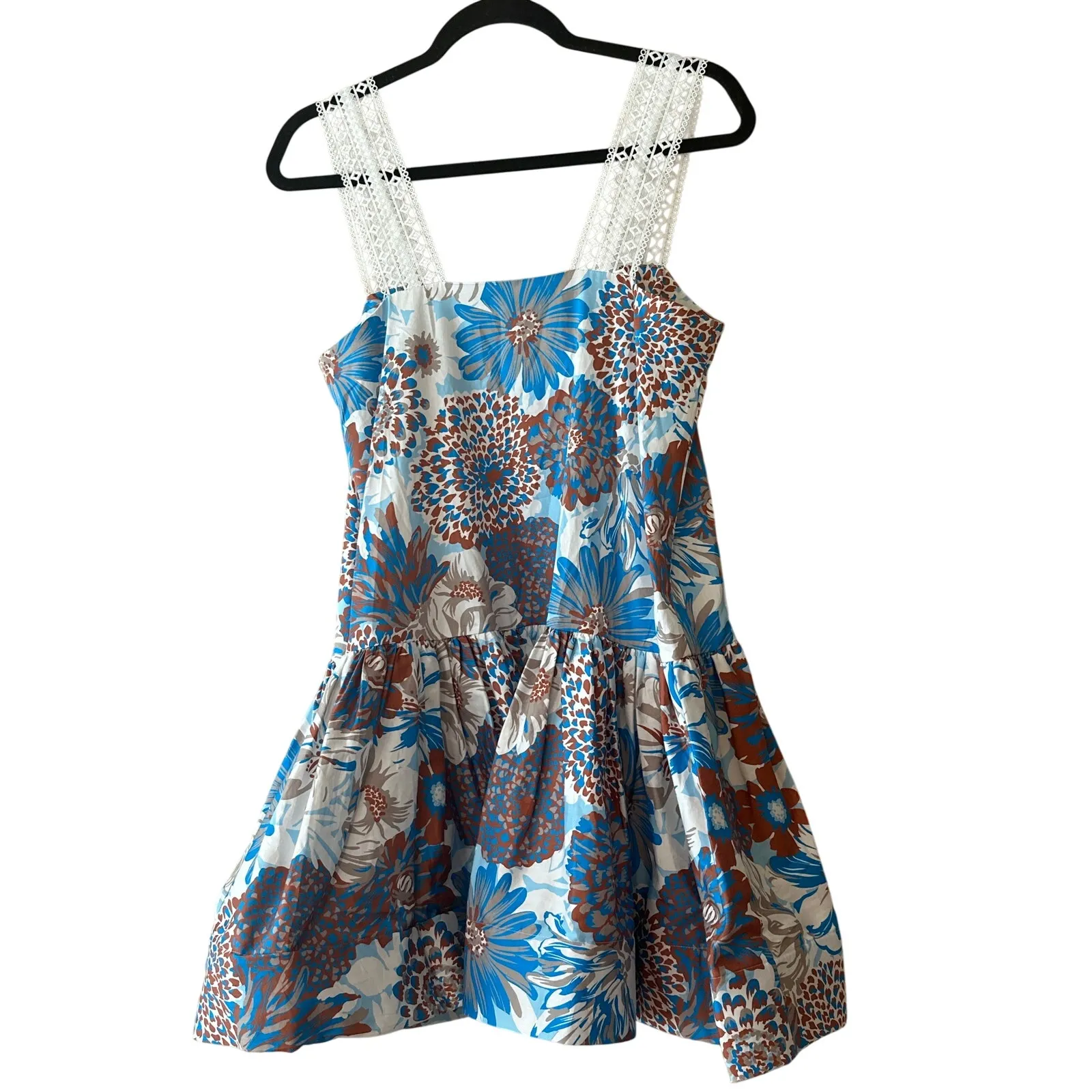 AMUR Yakeira Ruffle Mini Dress Blue Floral Organic Cotton Size 2 - Image 5