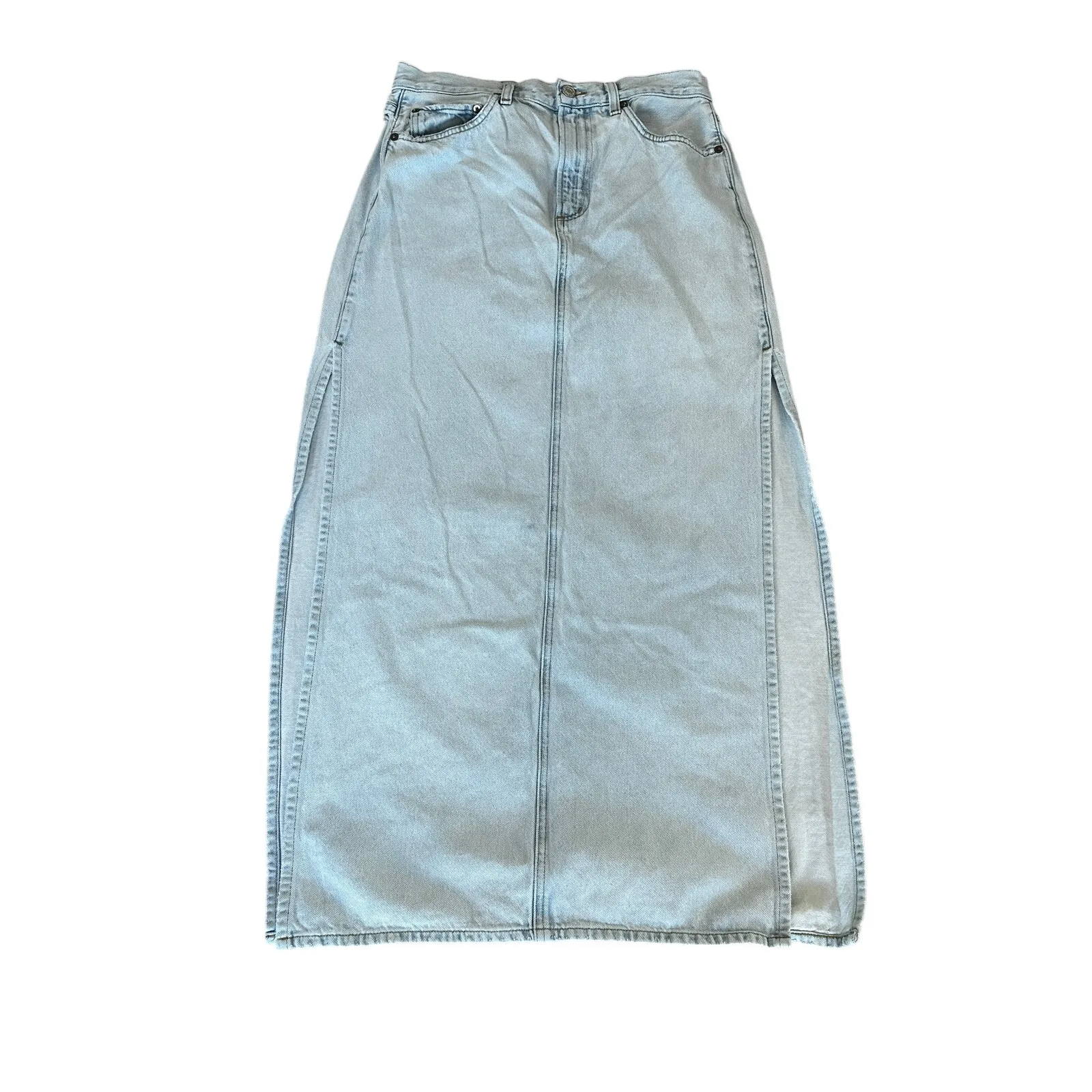 Agolde Denim Maxi Skirt SIZE 27  Jean Slit Western Rigid Country Festival $258 - Image 9