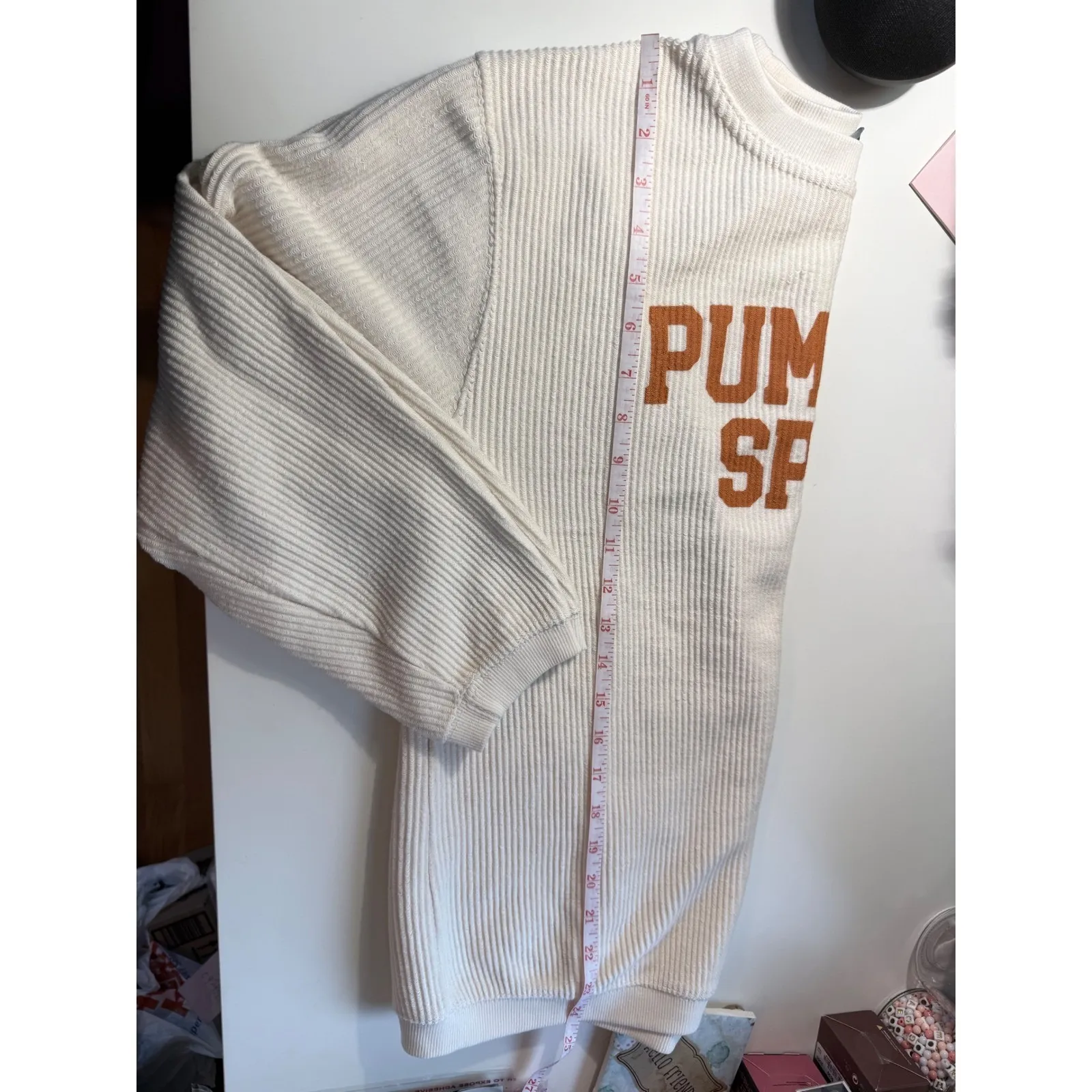 MV‎ Sport Womens Size S Cream Ribbed Pumpkin Spice Graphic Sweatshirt Pullover - Image 6