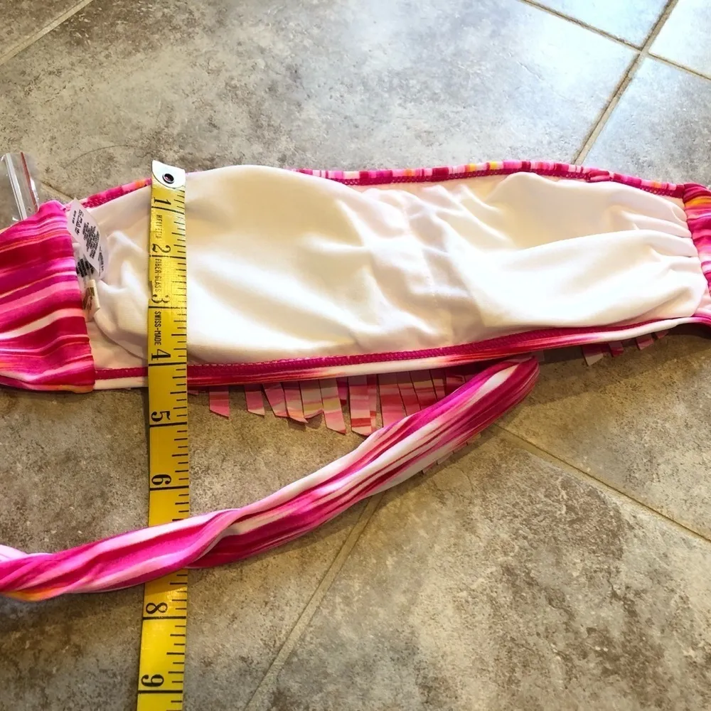 🆕 Hawaiian Tropic convertible fringe pink yellow orange bandeau bikin… - Image 10