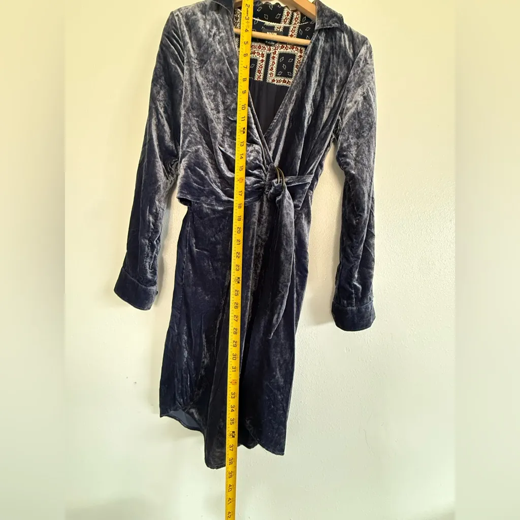 Anthropologie Maeve blue velvet dress Floral Patterned Garment pockets size 2 - Image 10