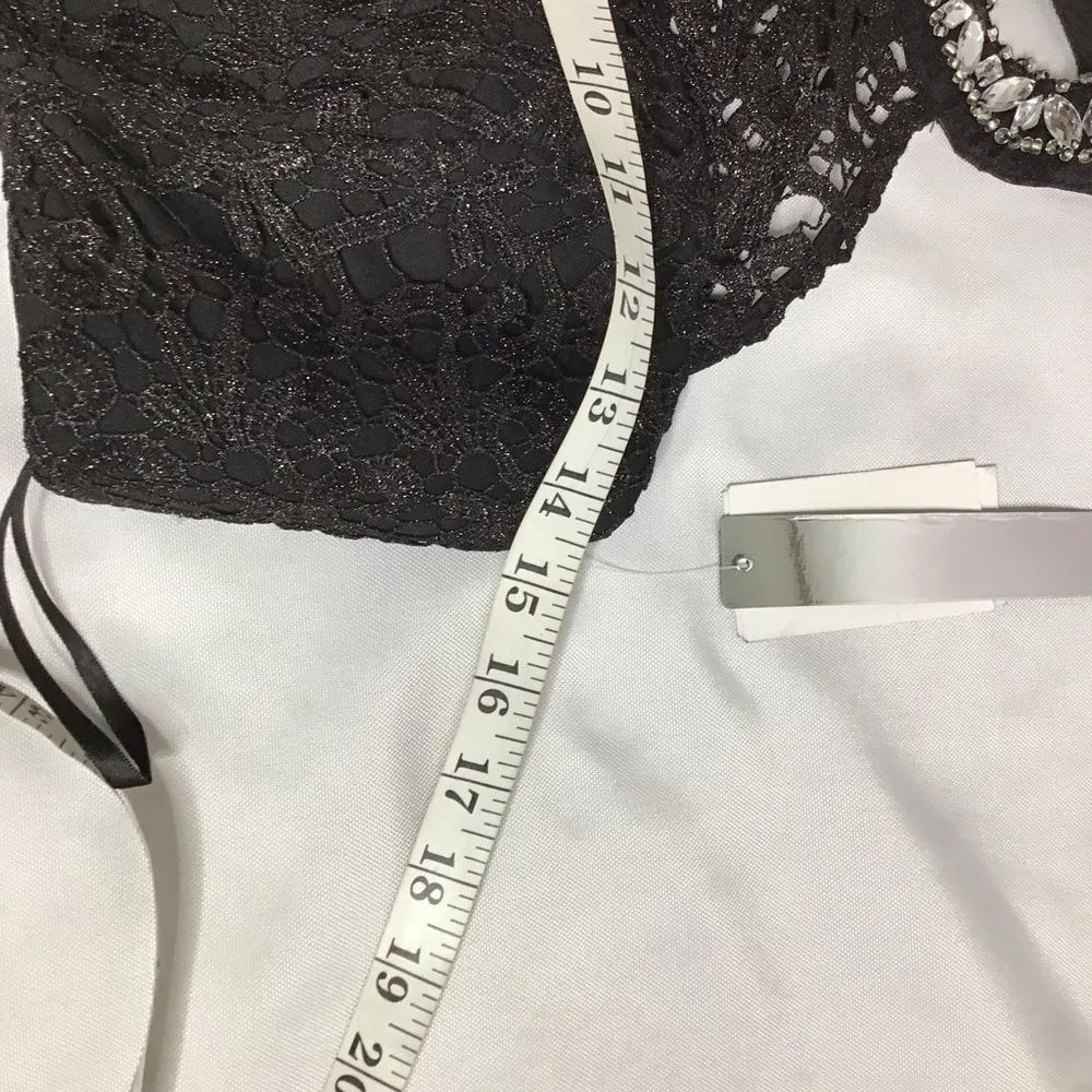 Black Lace Beaded Halter Top &‎ Floral Print Maxi Skirt Two Piece Formal - Image 6