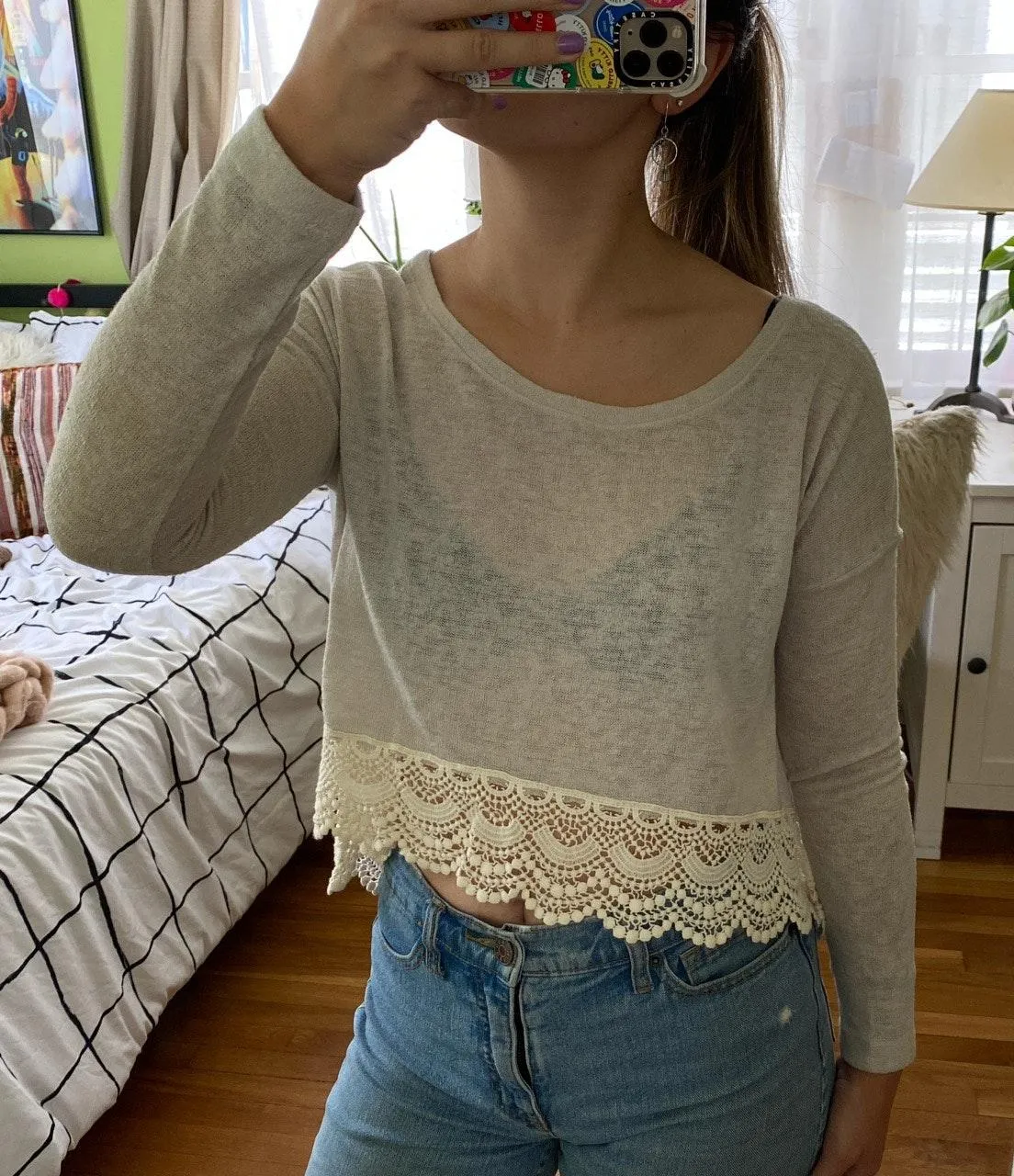 Abercrombie Lace Trim Cropped Sweater - Image 4