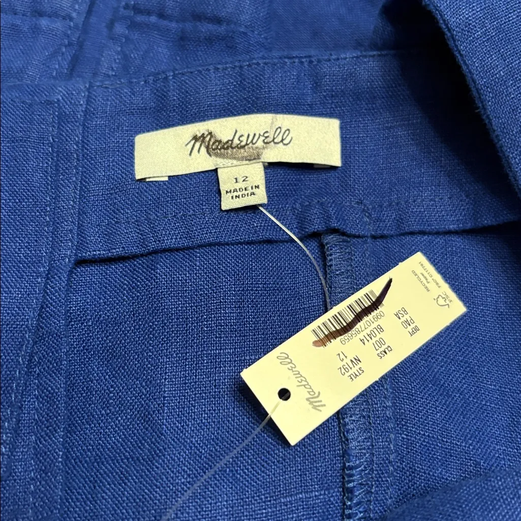 Madewell  women’s Curved-Neck Shell Tank in 100% Linen Sapphire blue Size 12 NWT - Image 7