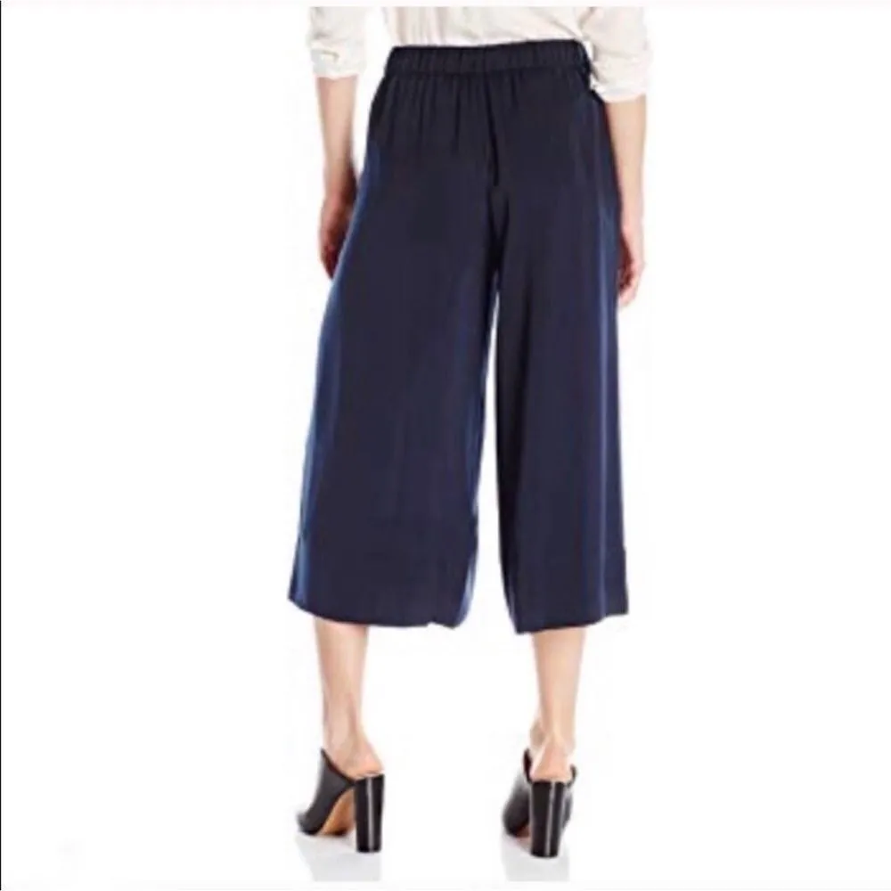 NEW Vince Navy Blue Silk Satin Effect Wide Leg Crop Pants Culottes Size L - Image 8