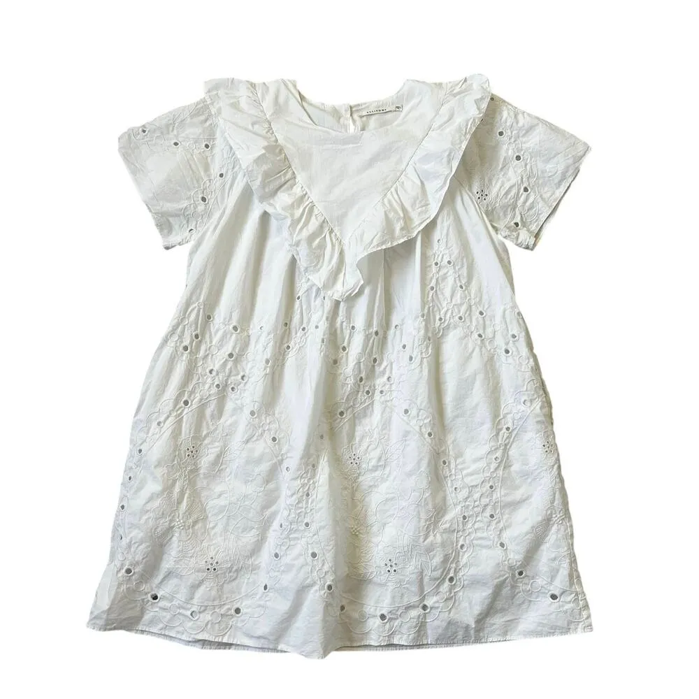 Ellison White Lined Eyelet Babydoll Dress Women Size Large | 57-31 - Image 5