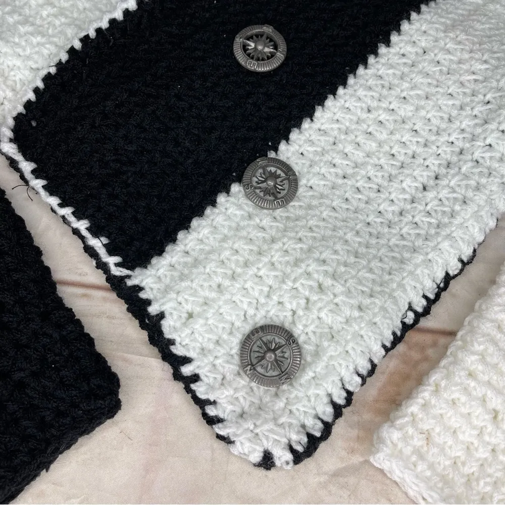 Handmade • Crochet Set 5 Pieces • Black & White • Buttons • Headband • Neck Warm - Image 8