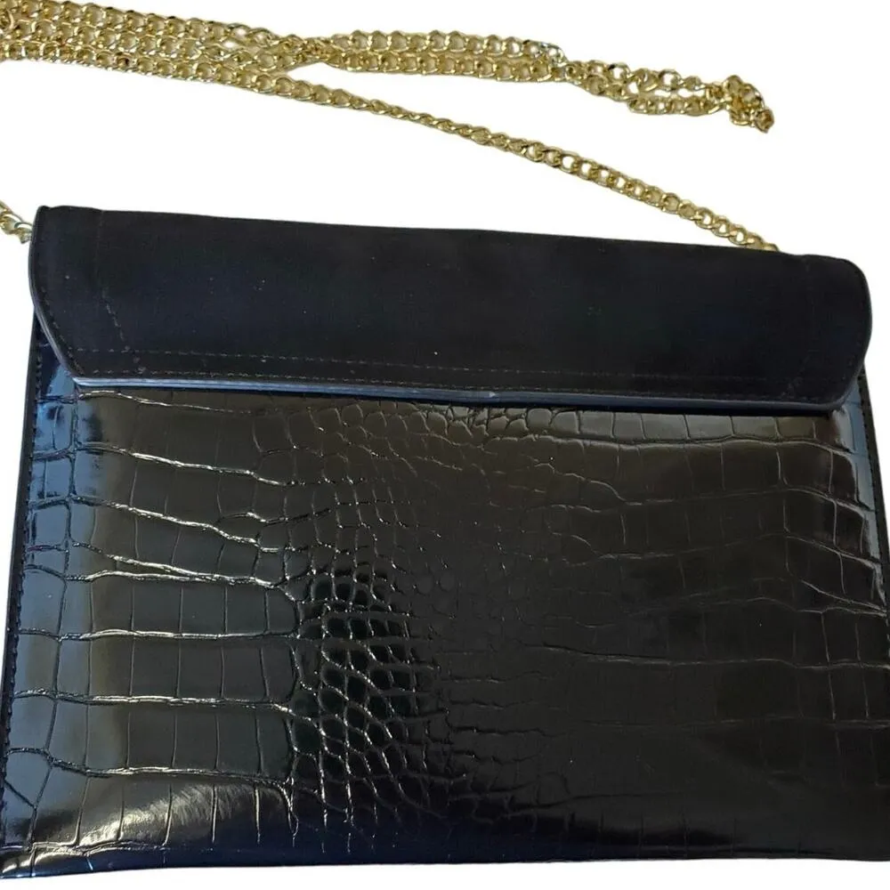 Black Crocodile Gold Panther Clasp Crossbody Clutch Bag Topshop - Image 3