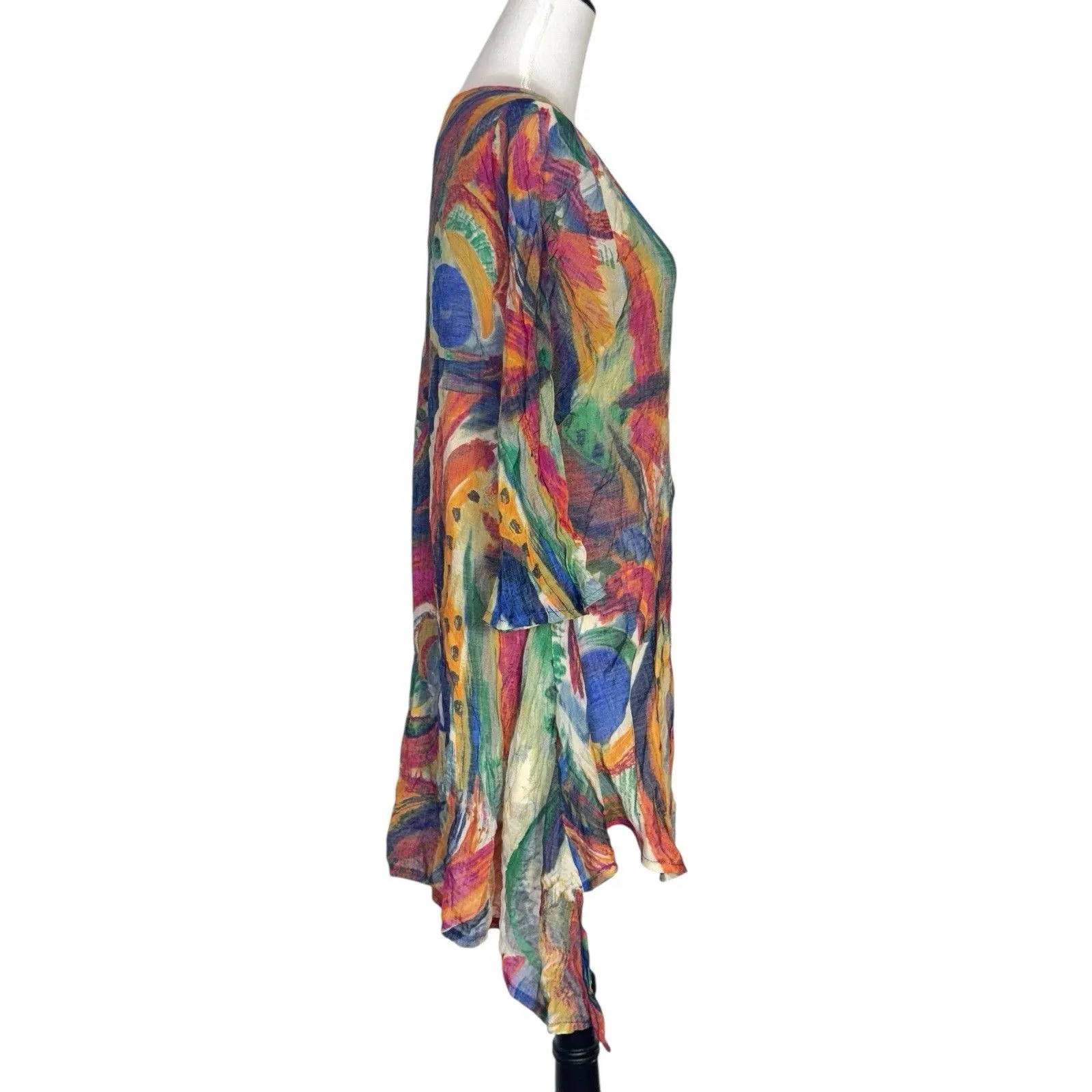 Y2K Vintage Artsy Asymmetric Gauze Tunic Top Small Boho Fairy Lagenlook Abstract Blue - Image 3