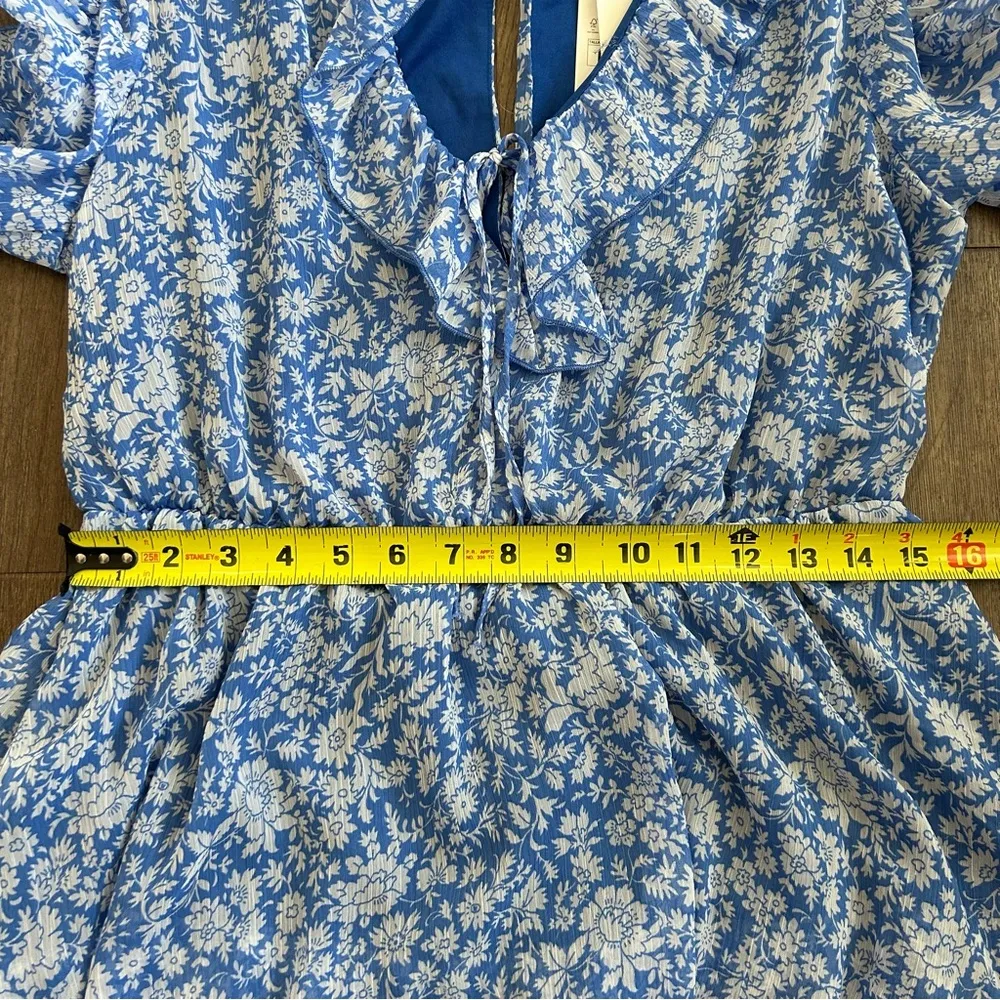 Zara Blue White Floral Ruffle Long Sleeve Short Romper NWT L - Image 12