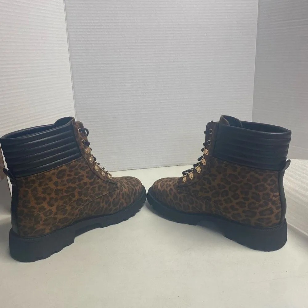 JUST FAB Women’s Claudine E Booties‎ Leopard Black Lace Up Boots Size 7.5 - Image 8