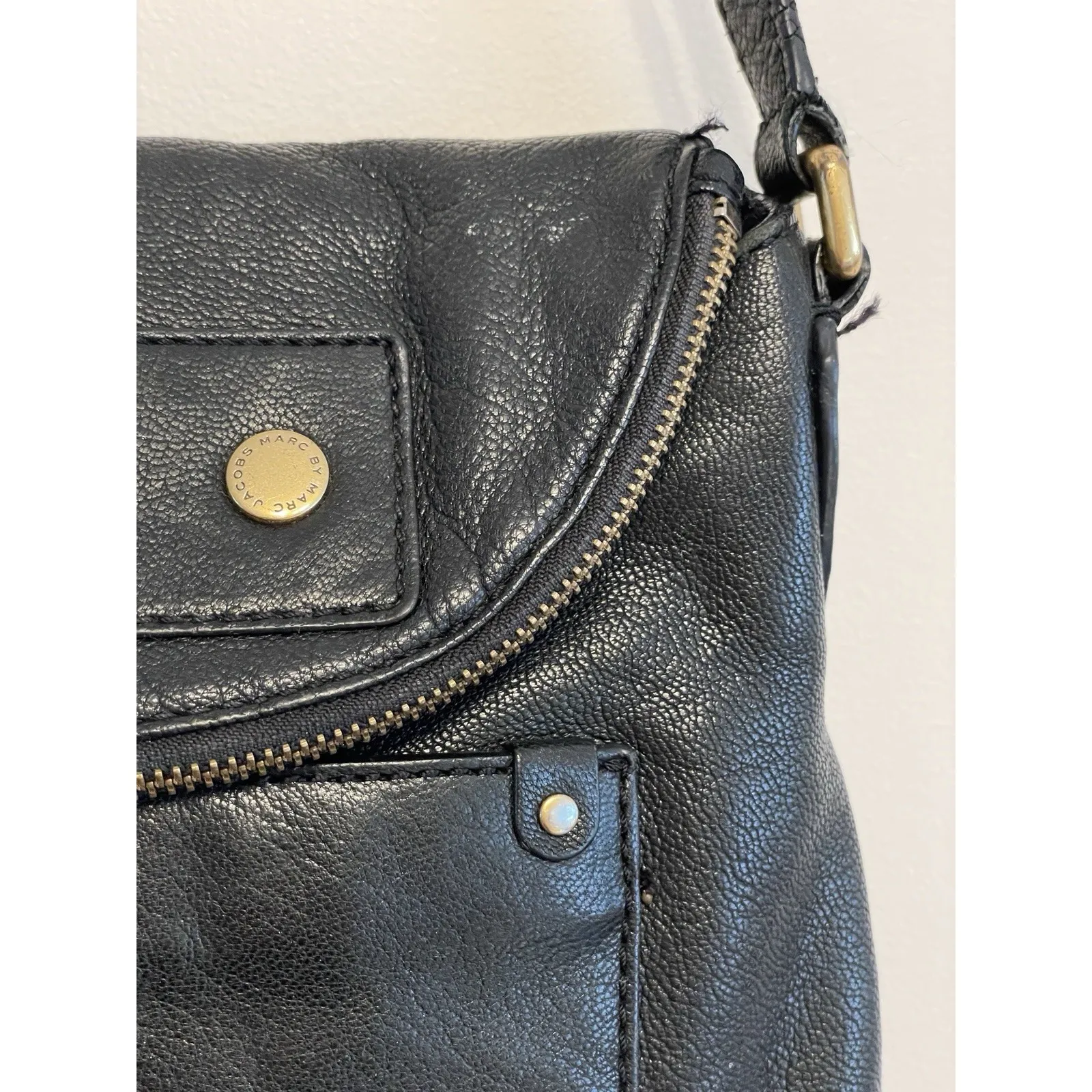 Marc by Marc Jacobs Bag Black Goat Leather Crossbody Handbag Purse Zipper‎ Used - Image 5