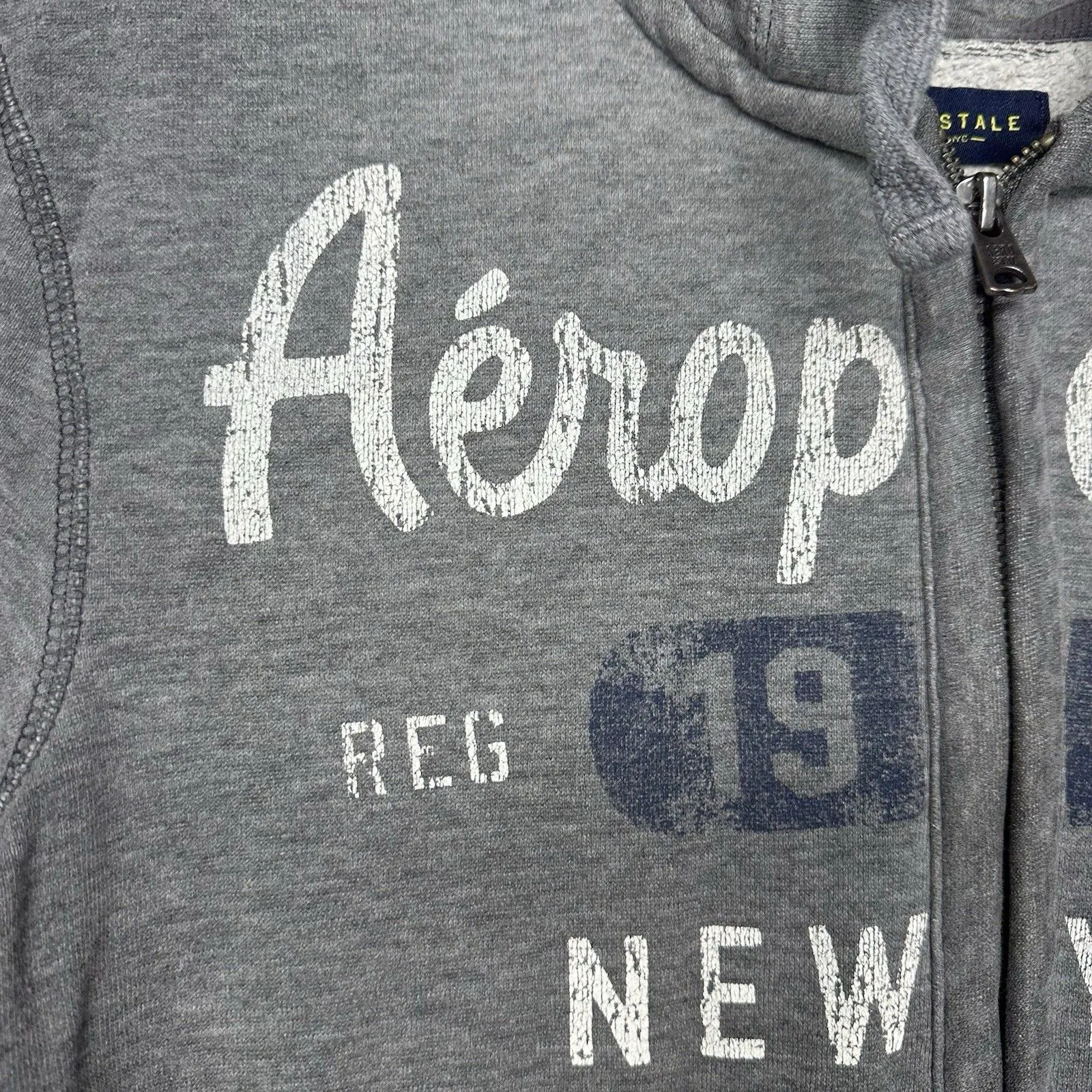 Aéropostale Women's Hoodie Sweatshirt Sz S Light Gray Full Zip Logo NY 1987 - Image 5