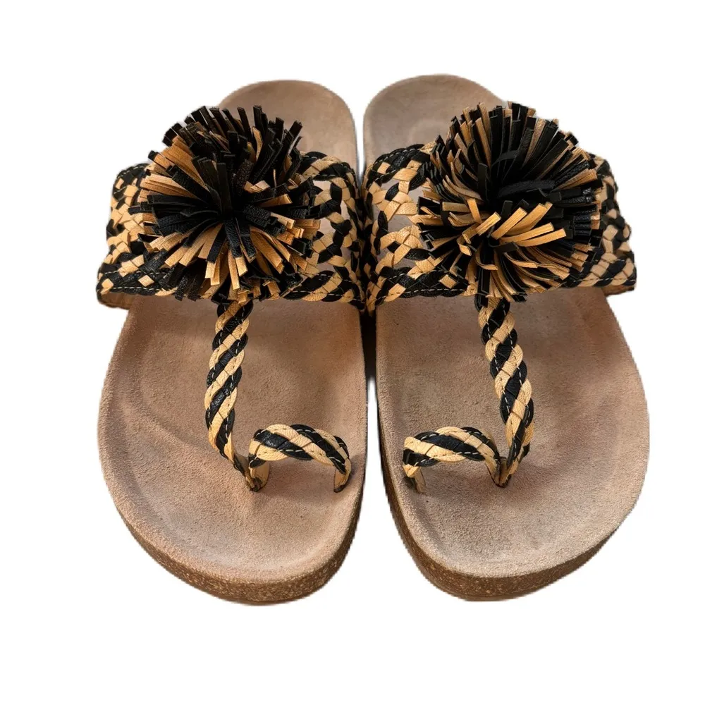 Ulla Johnson Netta Sandal Melange Black and Cream Size 37 Size 7 US Toe Strap - Image 2