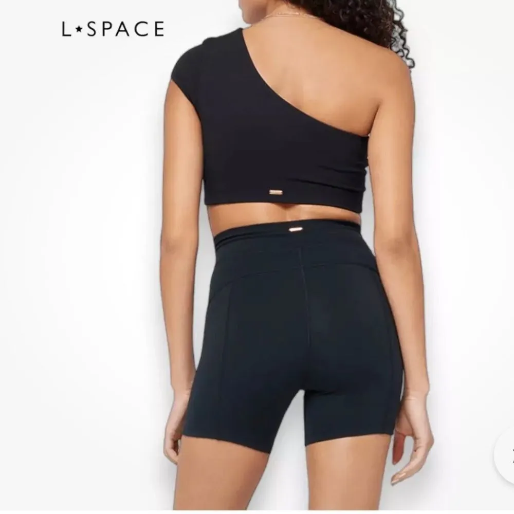 L*Space Size XS Genessee One Shoulder Crop Top Solid Black Basic Yoga Athleisure - Image 6