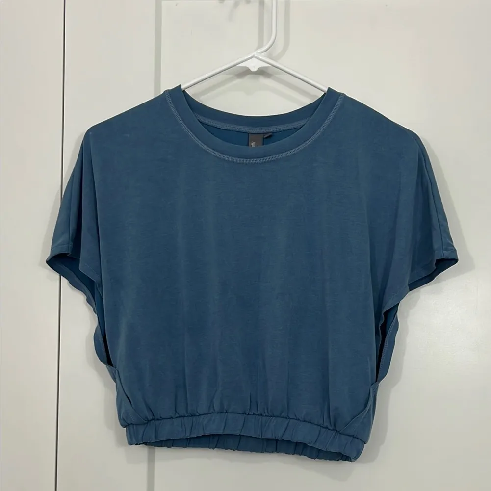 Sweaty Betty XS Teal Blue Peaceful Cap Sleeve Crop Top with Elastic Waist - Image 5