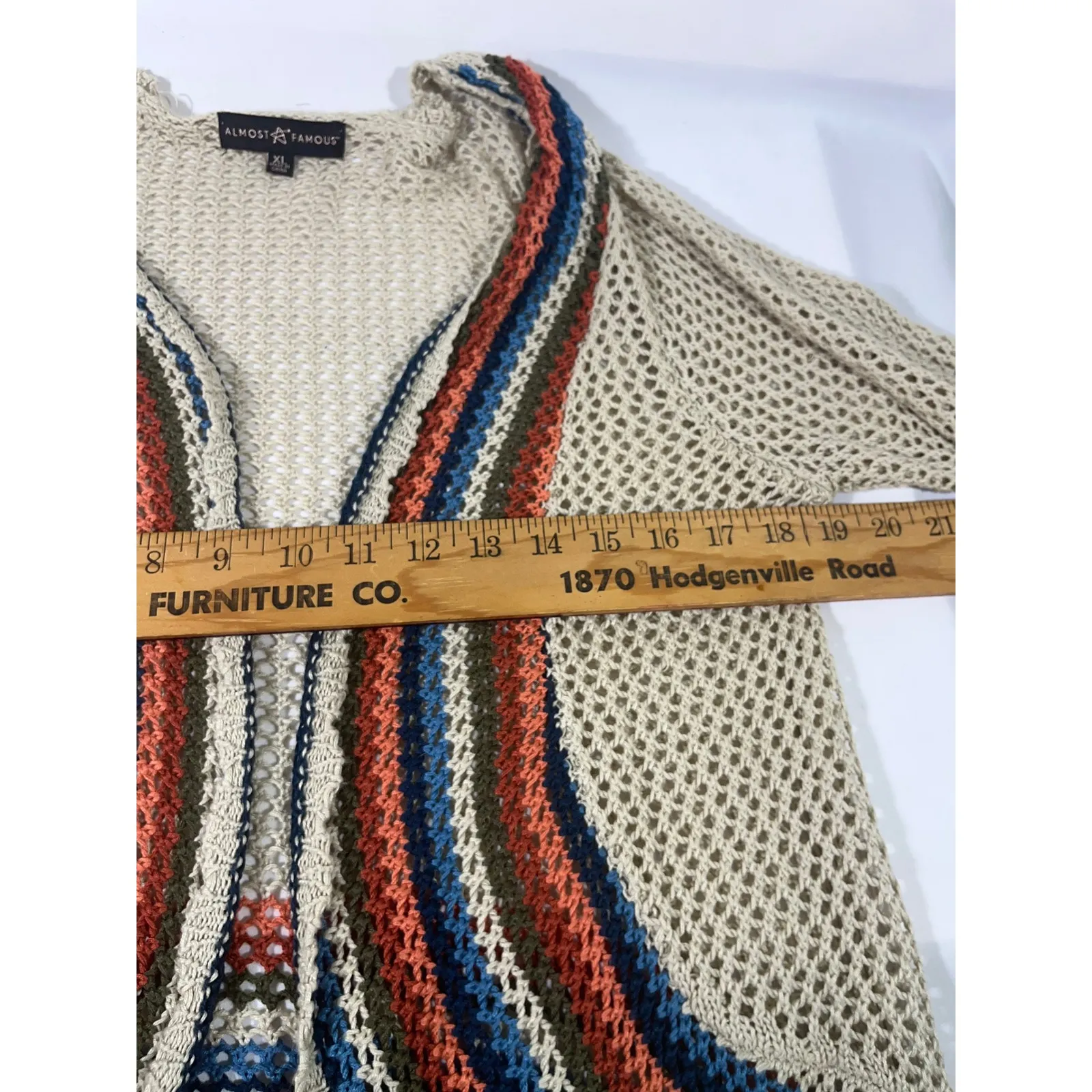 Almost Famous Crochet Knit Open Front Cardigan Women Multi Stripe Bell Sleeve XL - Image 5