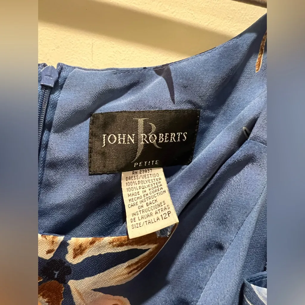 Vintage 90s John Roberts Petite Blue Floral Satin Slip Dress Size 12P Y2K - Image 4