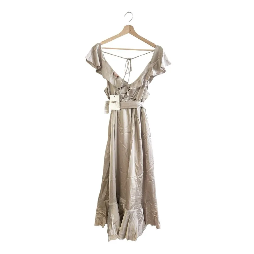 Show Me Your Mumu Samantha Ruffle Wrap Dress Show Me The Ring Luxe Satin XS NWT - Image 7