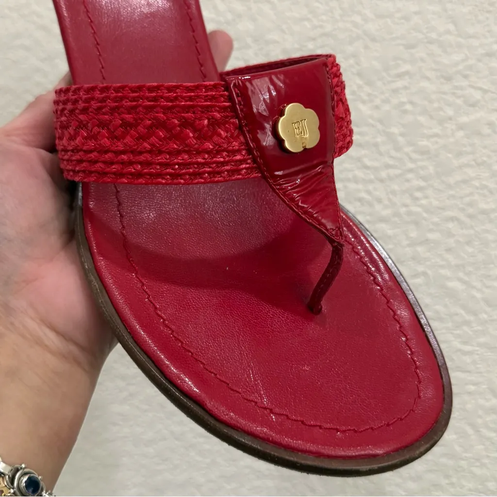 ERIC JAVITS Red Patent Leather Woven Strap Thong Low Heel Sandals Size 11 M - Image 13
