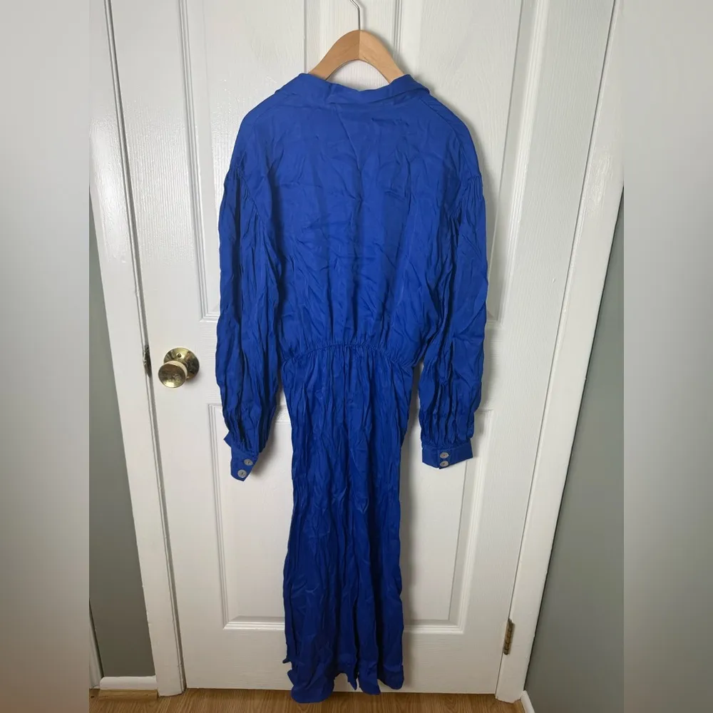 Farm Rio Long Sleeve Beaded Waist Belt Shirtdress Blue M - Image 4