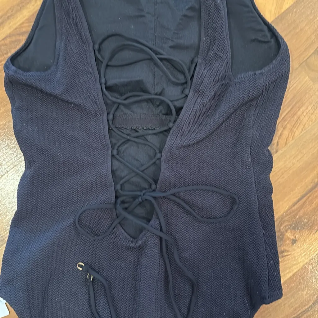 Seafolly textured black swimsuit lace up shelf bra classic 10 bathing suit‎ - Image 5