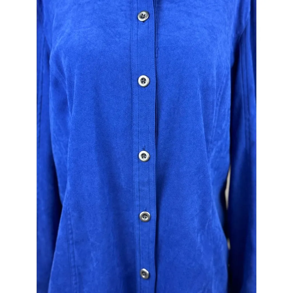 NEW Studio Works Button Up Blazer Jacket Womens 10 Blue Pockets Lined Collared - Image 3