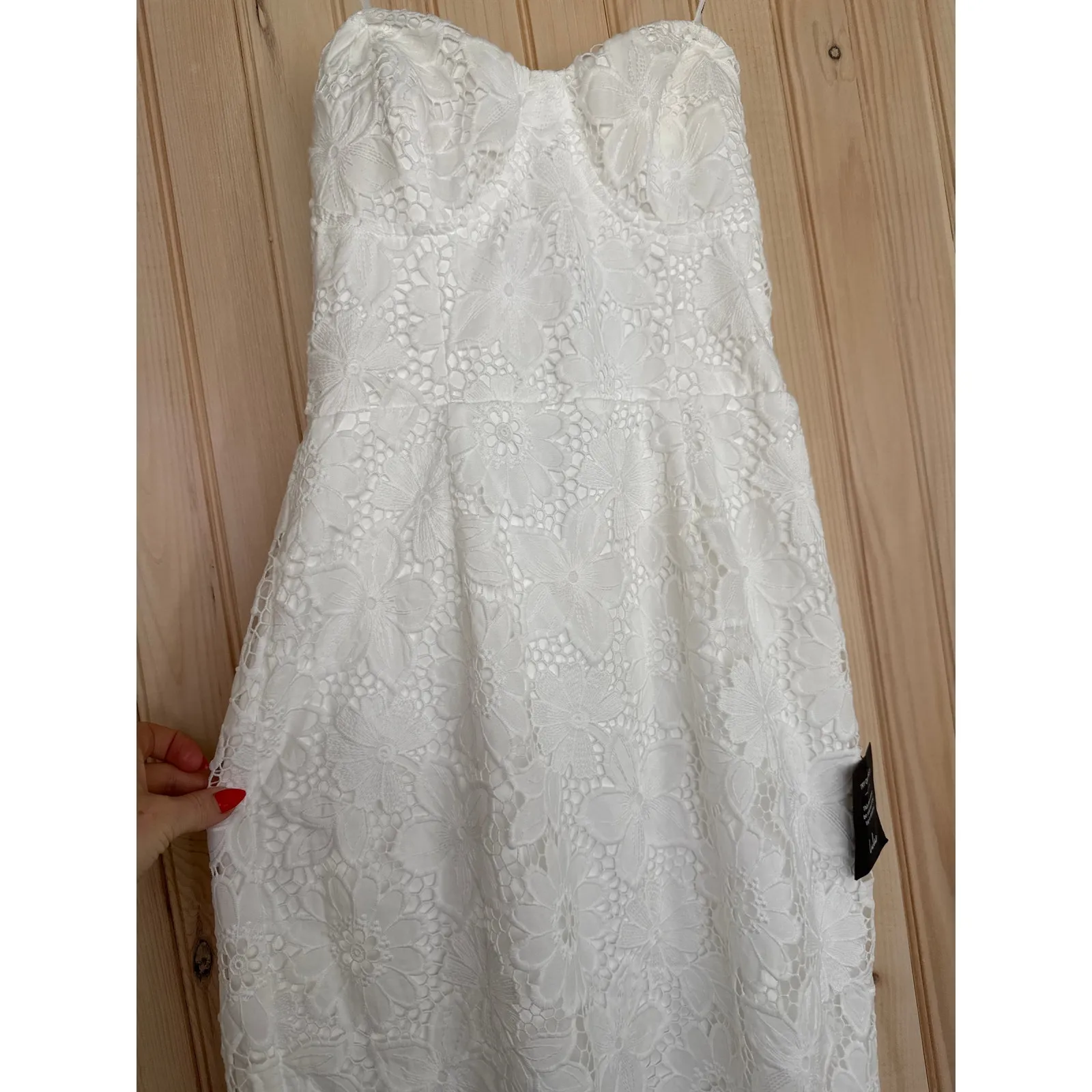 NWT Lulus Aramis White Embroidered Lace Strapless Bustier Midi Dress Tube Size M - Image 4