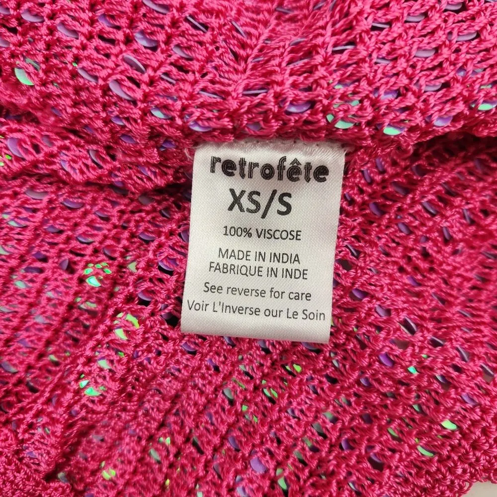 Retrofete Tara Crochet Dress Iridescent Pink Long Sleeve XS/S NWT Sequins - Image 13