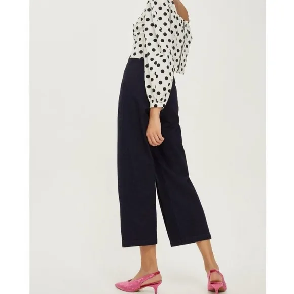 Topshop Moto High Waist Tie Front Wide Leg Cropped Jeans‎ Size 28 - Image 2