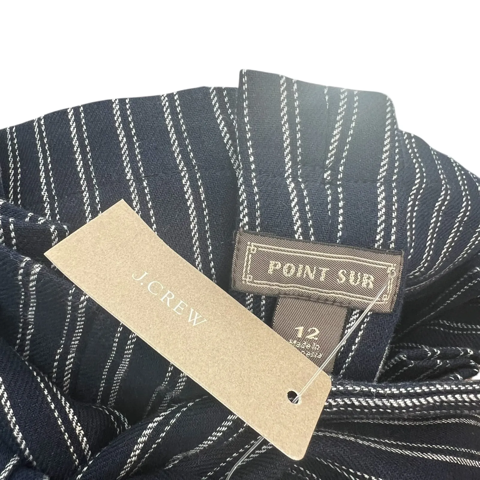 J. Crew Point Sur Paperbag Pants Wide Leg Belt Stripe Navy Blue Size 12 - Image 12