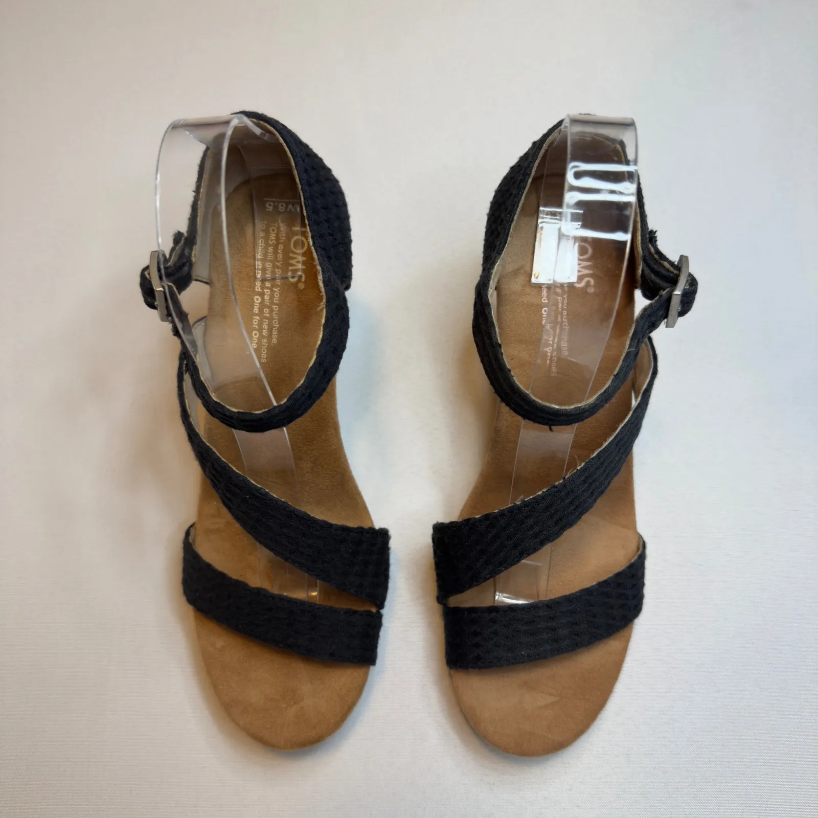 TOMS NEW Clarissa Black Espadrille Wedge Sandals Cork Sole Ankle Strap Women 8.5 - Image 10
